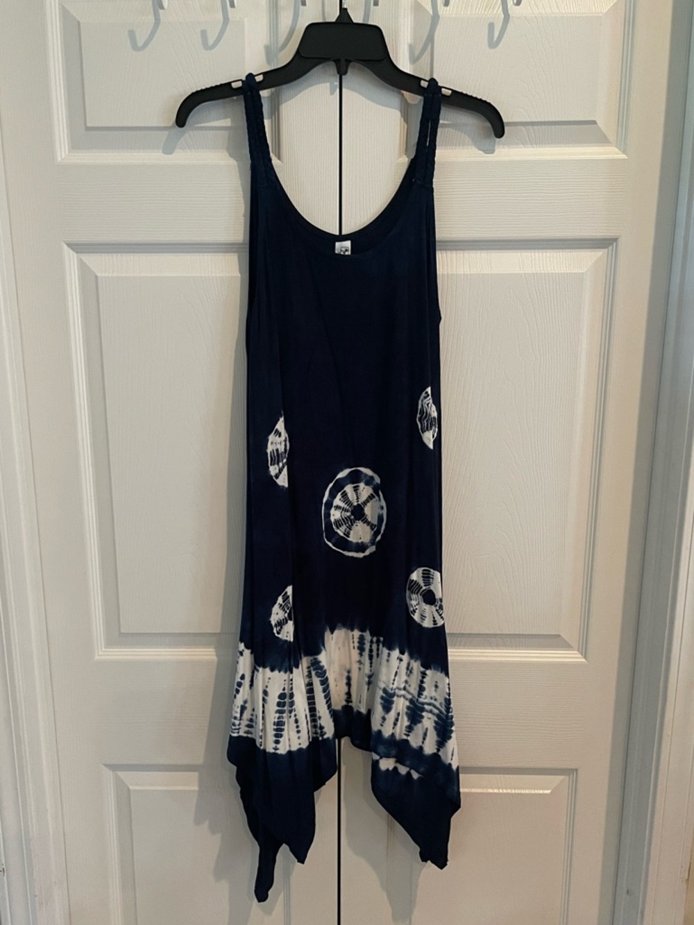 India Boutique Navy Blue Tie Dye Handkerchief Hem Dress Free Size Boho